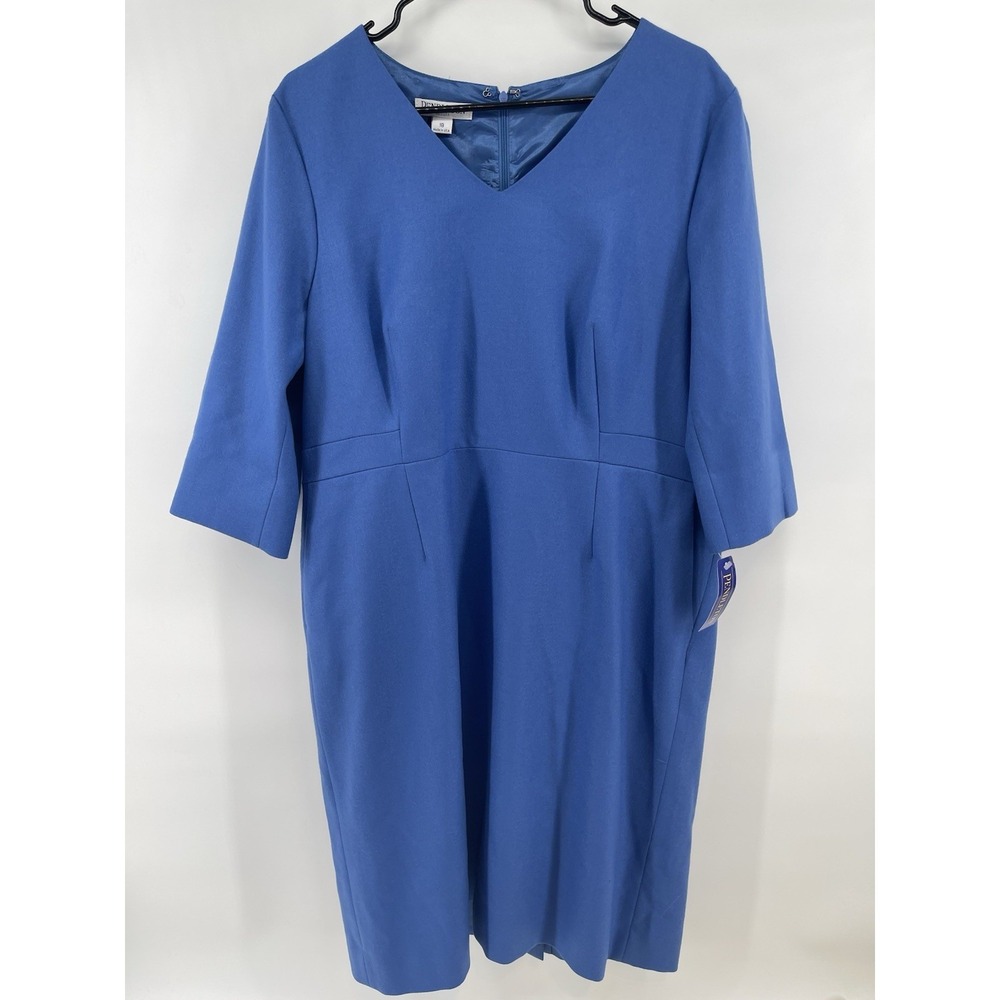 New Pendleton  Blue 100% Virgin Wool Career 3/4 Midi Dress Womens 18 Petite Read